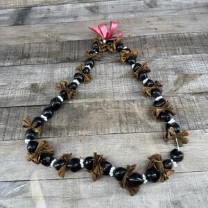 Vintage Kukui Nut Lei Hawaiian Dry Leaves Hawaii Necklace